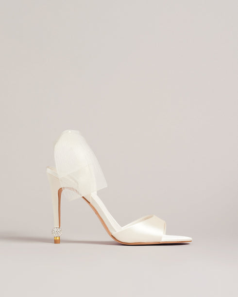 HARINAA-Sandals-Pay attention to the details with HARINAA. These satin sandals are crowned wth a double mesh organza bow at the back and crystal embellishment on the stiletto heels for dazzling elegance. Heeled sandals Oversized mesh ankle bow Satin finish Open toe Slim toe strap Crystal embellished heel detail Slingback design- Ted Baker Romania